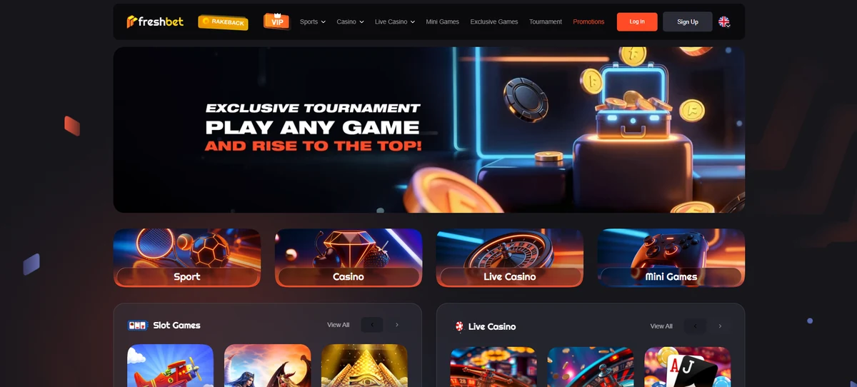 Freshbet casino lobby — UK view