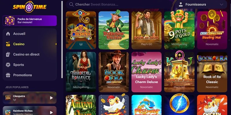 Spintime casino lobby — UK view