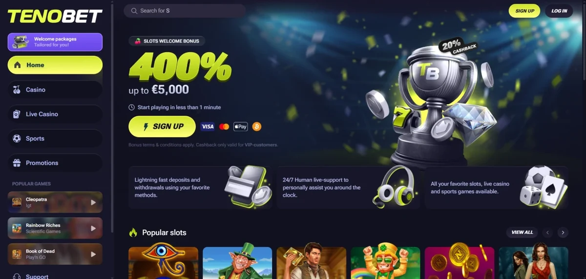 Tenobet casino lobby — UK view